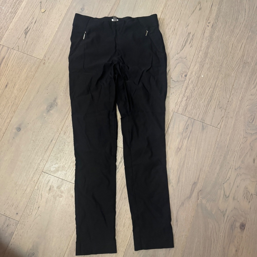 Anne‎ Klein Black Pull On Dress Pants Straight Leg Gold Hardware W7JM7L1132M